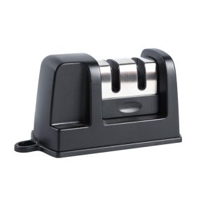 Plastic 2-Stage Knife Sharpener Scissor Sharpening Tungsten Ceramic for Kitchen Use with Hook and Anti-slip Base