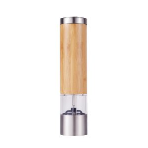 Adjustable Spice Shaker With Stainless Steel Grinder Electric Bamboo Salt Mill Bamboo Pepper Grinder Set With Led Light